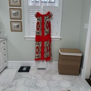 Sabine Red Pleated Dress with Colorful Trim